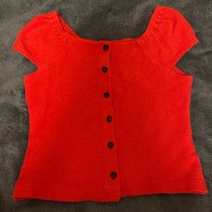 Madewell red button up top